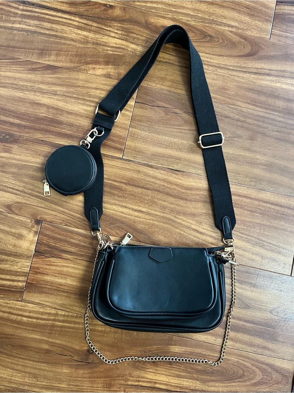 Black Crossbody Shoulder Bag with Coin Pouch